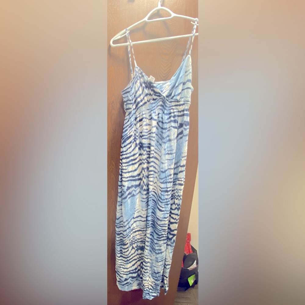 Stretch Wave Stripe Animal Print Tiger Maxi Beach Dress Adjustable Strap XL Mark